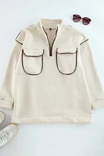 Trendyol Beige Zipper and Pocket Detailed Sweatshirt