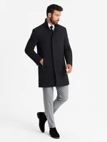 Ombre Fitted structured men's high collar coat - black