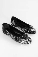 Shoeberry Women's Frenchie Black Sequin Daily Flats