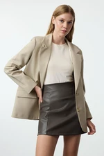 Trendyol Khaki Faux Leather High Waist Skirt