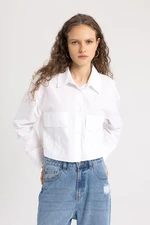 DEFACTO Crop Basic Poplin Basic Long Sleeve Shirt