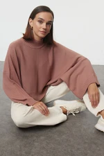 Trendyol Dusty Rose Wide Pattern Bat Sleeve Knitwear Sweater