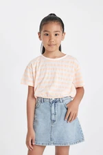 DEFACTO Girl's Crew Neck Striped Short Sleeve T-Shirt