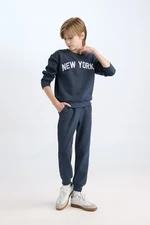 DEFACTO Boy 2-Piece Set Crew Neck Printed Sweatshirt Elastic Waist Tracksuit Bottoms