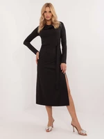 Black cocktail midi dress with belt