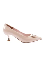 DGN K510 Women's Pointed Toe Accessory Heeled Shoes Nude Wrinkled Patent Leather