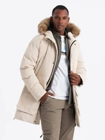 Ombre Men's long parka jacket with flared bottom - cream