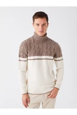 LC Waikiki Men's Turtleneck Long Sleeve Color Block Knitwear Sweater