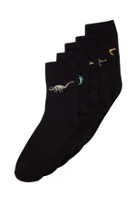 Trendyol 5-Pack Black Cotton Dinosaur Patterned Socket-Long Socks