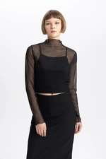 DEFACTO Slim Fit Slim Cut Half Turtleneck Tulle Long Sleeve T-Shirt