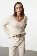 Trendyol Stone Wide Pattern Deep V Neck Knitwear Sweater