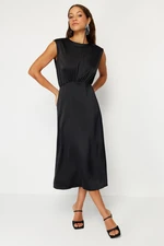 Trendyol Black A-Line Woven Satin Elegant Evening Dress