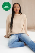 Trendyol Beige More Sustainable Thessaloniki/Knitwear Look Relaxed/Comfortable Fit Stand Up Collar Knitted Blouse