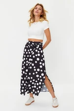 Trendyol Black Polka Dot Slit Detailed Satin Maxi Length Woven Skirt