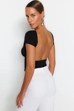 Trendyol Black Backless Crop Cotton Stretchy Knitted Blouse