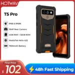 HOTWAV T5 Pro Android 12 OS 4G Rugged Smartphone 7500mAh Massive Battery MTK6761 6.0 Inch Screen 4GB 32GB 13MP Main Camera 2022