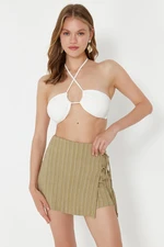 Trendyol Khaki Woven Tied Linen Blended Shorts Skirt