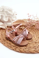 Shiny children's sandals with velcro, pink Delphina