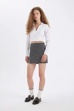 DEFACTO High Waist Basic Plain Cotton Slit Lined Mini Skirt