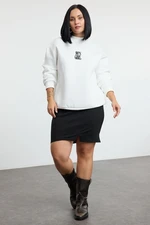 Trendyol Curve White Thick Polar Fleece Embroidered Detailed Regular/Normal Pattern Stand Collar Knitted Sweatshirt