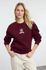 Trendyol Claret Red Relaxed/Comfortable Pattern Embroidered Thick Knitted Sweatshirt