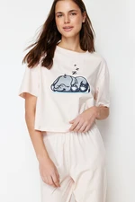 Trendyol Powder 100% Cotton Elephant Printed Knitted Pajama Set