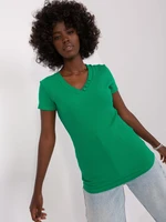 Green fitted basic striped blouse