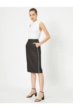 Koton Normal Waist Check Midi Skirt with Pockets.