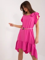 Dark pink flared dress with ruffles