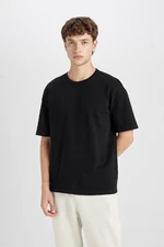 DEFACTO Men's Black Boxy Fit Wide Cut Crew Neck Cotton Short Sleeve Basic T-Shirt