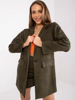 Women's long khaki jacket in imitation suede Irmina