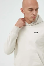 Bavlnená mikina Calvin Klein pánska, béžová farba, s kapucňou, jednofarebná