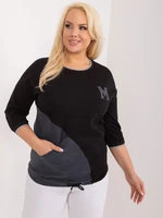 Plus size black cotton blouse with appliqué