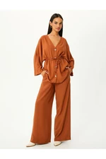 Koton Kimono Wide Sleeves V-Neck with Buttons and Tie Waist.