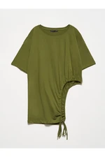 Dilvin 30184 Side Gathered T-Shirt-Khaki