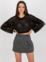 Dark grey flared miniskirt with pockets