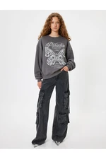 Koton Oversize Sweatshirt Butterfly Printed Crew Neck Ribbed