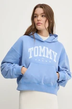 Bavlnená mikina Tommy Jeans dámska, s kapucňou, s potlačou, DW0DW19291