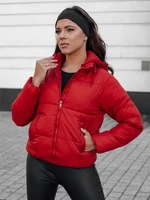 Women's short GLAMVO winter jacket with hood red Dstreet