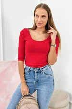 Blouse with a round neckline, red