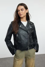 Trendyol Black Regular Faux Leather Biker Jacket Coat