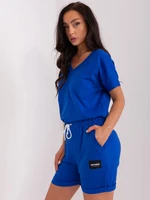 Women's cobalt blue jumpsuit with short sleeves