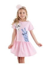 Denokids Girl's Pink Summer Combed Cotton Dress with Leopard Skirt Gathered