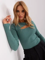 Pistachio ribbed sweater with a clutch neckline