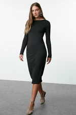 Trendyol Black Straight Boat Neck Bodycone/Fitting Polyamide Midi Knitted Dress