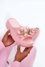 Women's foam slippers with embellishment on a thick sole in pink Bremavia