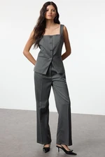 Trendyol Gray Square Collar Buttoned Woven Vest Wide Leg/Wide Leg Set