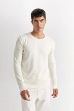 DEFACTO Men's Ecru Relax Fit Casual Cut Crew Neck Basic Knitwear Sweater