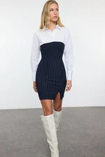 Trendyol Navy Blue Striped Woven Garnish Color Block Bodycone/Fits Knit Dress