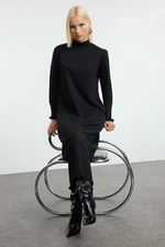 Trendyol Black Frill Detailed Ribbed Stand Collar Knitwear Dress